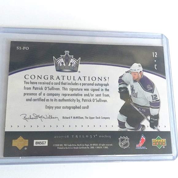 Young Stars Patrick O'Sullivan Autograph Trilo3y Script1 Hockey Card Kings - Picture 2 of 2